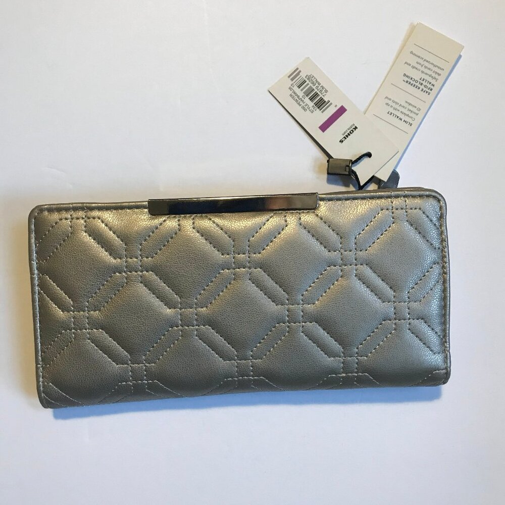 New Apt. 9 Safe Keeper silver quilted RFID blocking wallet, compact size